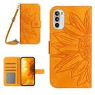 For Motorola Moto G82 5G/G52 4G/G71S Skin Feel Sun Flower Pattern Flip Leather Phone Case with Lanyard(Yellow) - 1