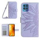 For Motorola Moto G100 Skin Feel Sun Flower Pattern Flip Leather Phone Case with Lanyard(Purple) - 1