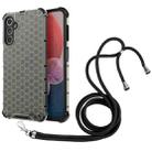 For Samsung Galaxy A14 5G Lanyard Honeycomb Phone Case(Black) - 1
