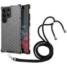 For Samsung Galaxy S23 Ultra 5G Lanyard Honeycomb Phone Case(Black) - 1