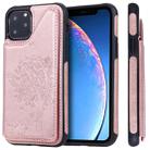 For iPhone 11 Pro Cat Tree Embossing Pattern Shockproof Protective Case with Card Slots & Photo Frame & Holder(Rose Gold) - 1