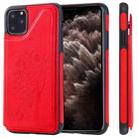 For iPhone 11 Pro Max Cat Tree Embossing Pattern Shockproof Protective Case with Card Slots & Photo Frame & Holder(Red) - 1