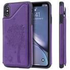 For iPhone XS Max Cat Tree Embossing Pattern Shockproof Protective Case with Card Slots & Photo Frame & Holder(Purple) - 1