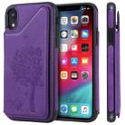 For iPhone XR Cat Tree Embossing Pattern Shockproof Protective Case with Card Slots & Photo Frame & Holder(Purple) - 1