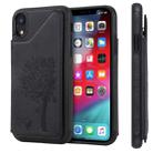 For iPhone XR Cat Tree Embossing Pattern Shockproof Protective Case with Card Slots & Photo Frame & Holder(Black) - 1
