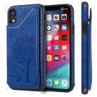 For iPhone XR Cat Tree Embossing Pattern Shockproof Protective Case with Card Slots & Photo Frame & Holder(Blue) - 1