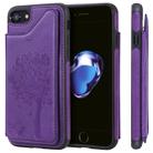 For iPhone SE 2020 & 8 & 7 Cat Tree Embossing Pattern Shockproof Protective Case with Card Slots & Photo Frame & Holder(Purple) - 1