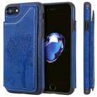 For iPhone SE 2020 & 8 & 7 Cat Tree Embossing Pattern Shockproof Protective Case with Card Slots & Photo Frame & Holder(Blue) - 1
