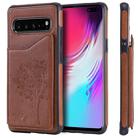 For Galaxy S10 5G Cat Tree Embossing Pattern Shockproof Protective Case with Card Slots & Photo Frame & Holder(Brown) - 1