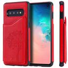 For Galaxy S10 Cat Tree Embossing Pattern Shockproof Protective Case with Card Slots & Photo Frame & Holder(Red) - 1