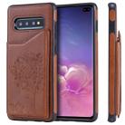 For Galaxy S10+ Cat Tree Embossing Pattern Shockproof Protective Case with Card Slots & Photo Frame & Holder(Brown) - 1