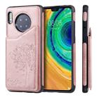 For Huawei Mate 30 Cat Tree Embossing Pattern Shockproof Protective Case with Card Slots & Photo Frame & Holder(Rose Gold) - 1