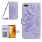 For OPPO A7/A12 Skin Feel Sun Flower Pattern Flip Leather Phone Case with Lanyard(Purple) - 1