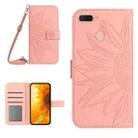 For OPPO A7/A12 Skin Feel Sun Flower Pattern Flip Leather Phone Case with Lanyard(Pink) - 1