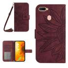For OPPO A7/A12 Skin Feel Sun Flower Pattern Flip Leather Phone Case with Lanyard(Wine Red) - 1