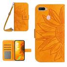 For OPPO A7/A12 Skin Feel Sun Flower Pattern Flip Leather Phone Case with Lanyard(Yellow) - 1