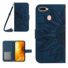For OPPO A7/A12 Skin Feel Sun Flower Pattern Flip Leather Phone Case with Lanyard(Inky Blue) - 1
