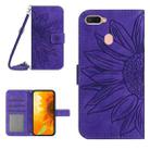 For OPPO A7/A12 Skin Feel Sun Flower Pattern Flip Leather Phone Case with Lanyard(Dark Purple) - 1
