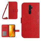 For OPPO A9 2020/A5 2020 Skin Feel Sun Flower Pattern Flip Leather Phone Case with Lanyard(Red) - 1
