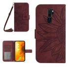 For OPPO A9 2020/A5 2020 Skin Feel Sun Flower Pattern Flip Leather Phone Case with Lanyard(Wine Red) - 1