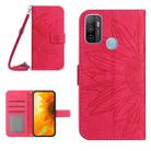 For OPPO A53 4G/A32/A33 2020/A53S Skin Feel Sun Flower Pattern Flip Leather Phone Case with Lanyard(Rose Red) - 1