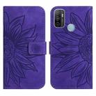 For OPPO A53 4G/A32/A33 2020/A53S Skin Feel Sun Flower Pattern Flip Leather Phone Case with Lanyard(Dark Purple) - 1