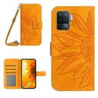 For OPPO A54 4G/A16 4G Skin Feel Sun Flower Pattern Flip Leather Phone Case with Lanyard(Yellow) - 1