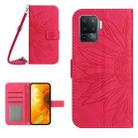 For OPPO A54 4G/A16 4G Skin Feel Sun Flower Pattern Flip Leather Phone Case with Lanyard(Rose Red) - 1