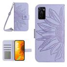 For OPPO A55S Japan Edition Skin Feel Sun Flower Pattern Flip Leather Phone Case with Lanyard(Purple) - 1