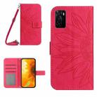 For OPPO A55S Japan Edition Skin Feel Sun Flower Pattern Flip Leather Phone Case with Lanyard(Rose Red) - 1