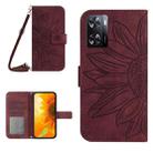 For OPPO A57 4G/A57 5G/A77 4G/A77 5G Skin Feel Sun Flower Pattern Flip Leather Phone Case with Lanyard(Wine Red) - 1
