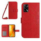 For OPPO A74 4G Skin Feel Sun Flower Pattern Flip Leather Phone Case with Lanyard(Red) - 1