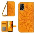 For OPPO A74 4G Skin Feel Sun Flower Pattern Flip Leather Phone Case with Lanyard(Yellow) - 1