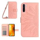 For OPPO A91/Reno3 4G Global Skin Feel Sun Flower Pattern Flip Leather Phone Case with Lanyard(Pink) - 1