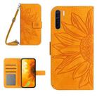 For OPPO A91/Reno3 4G Global Skin Feel Sun Flower Pattern Flip Leather Phone Case with Lanyard(Yellow) - 1