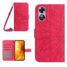 For OPPO A17 Skin Feel Sun Flower Pattern Flip Leather Phone Case with Lanyard(Rose Red) - 1