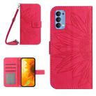 For OPPO Reno4 5G Skin Feel Sun Flower Pattern Flip Leather Phone Case with Lanyard(Rose Red) - 1