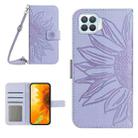 For OPPO Reno4 Lite/A93 4G Skin Feel Sun Flower Pattern Flip Leather Phone Case with Lanyard(Purple) - 1