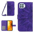 For OPPO Reno4 Lite/A93 4G Skin Feel Sun Flower Pattern Flip Leather Phone Case with Lanyard(Dark Purple) - 1