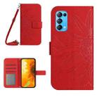 For OPPO Reno5 4G Skin Feel Sun Flower Pattern Flip Leather Phone Case with Lanyard(Red) - 1