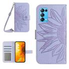 For OPPO Reno5 4G Skin Feel Sun Flower Pattern Flip Leather Phone Case with Lanyard(Purple) - 1