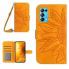 For OPPO Reno5 4G Skin Feel Sun Flower Pattern Flip Leather Phone Case with Lanyard(Yellow) - 1