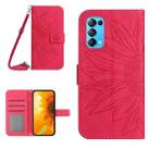 For OPPO Reno5 4G Skin Feel Sun Flower Pattern Flip Leather Phone Case with Lanyard(Rose Red) - 1