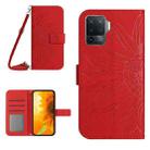 For OPPO Reno5 Lite/A94 4G Skin Feel Sun Flower Pattern Flip Leather Phone Case with Lanyard(Red) - 1