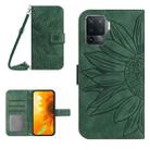 For OPPO Reno5 Lite/A94 4G Skin Feel Sun Flower Pattern Flip Leather Phone Case with Lanyard(Green) - 1