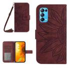 For OPPO Reno5 Pro 5G Skin Feel Sun Flower Pattern Flip Leather Phone Case with Lanyard(Wine Red) - 1