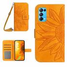 For OPPO Reno5 Pro 5G Skin Feel Sun Flower Pattern Flip Leather Phone Case with Lanyard(Yellow) - 1