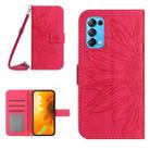 For OPPO Reno5 Pro 5G Skin Feel Sun Flower Pattern Flip Leather Phone Case with Lanyard(Rose Red) - 1