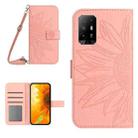 For OPPO Reno5 Z/A94 5G/A95 5G Skin Feel Sun Flower Pattern Flip Leather Phone Case with Lanyard(Pink) - 1