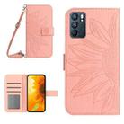 For OPPO Reno6 5G Skin Feel Sun Flower Pattern Flip Leather Phone Case with Lanyard(Pink) - 1